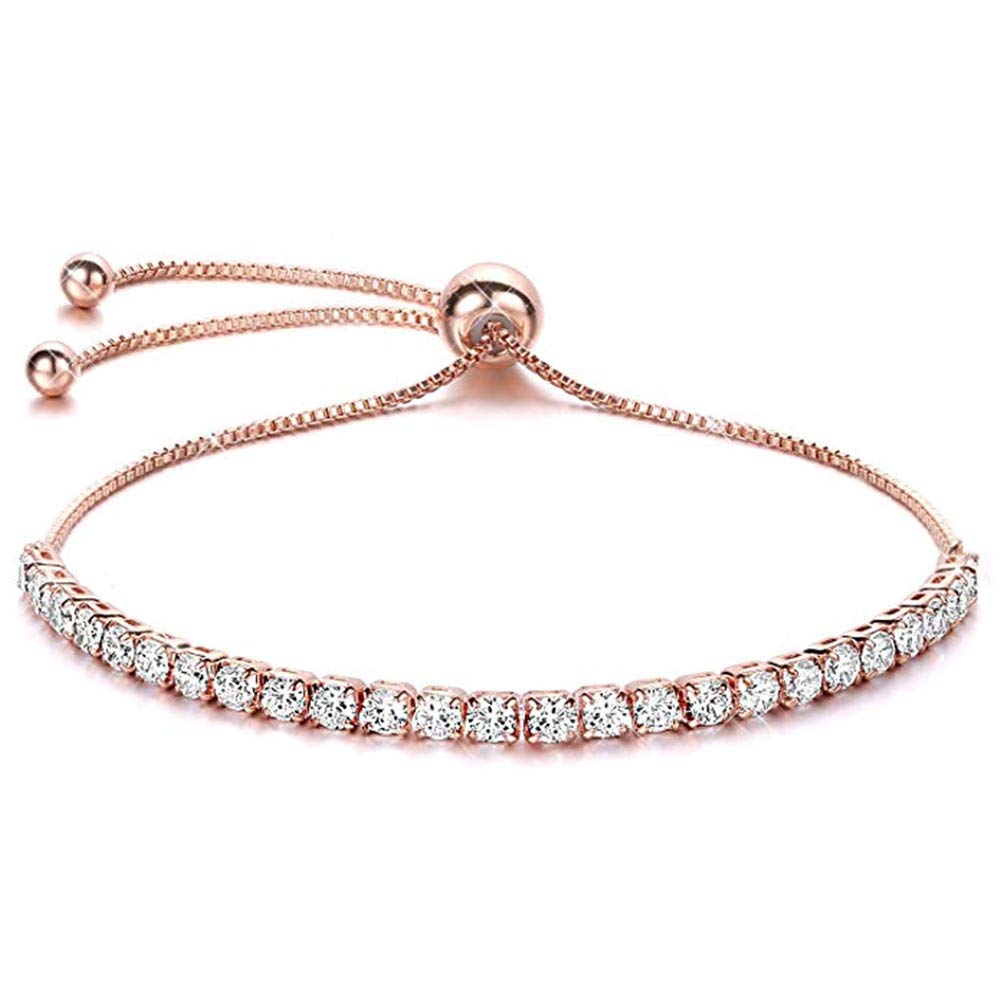 J.Fée Adjustable Sterling Silver/Rose Gold Plated Chain Bracelet Cubic Zirconia for Women Gift